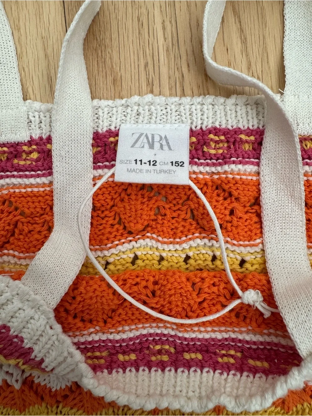 NWOT Zara White Striped Crochet Knit Crop Top with Orange & Yellow Accents
